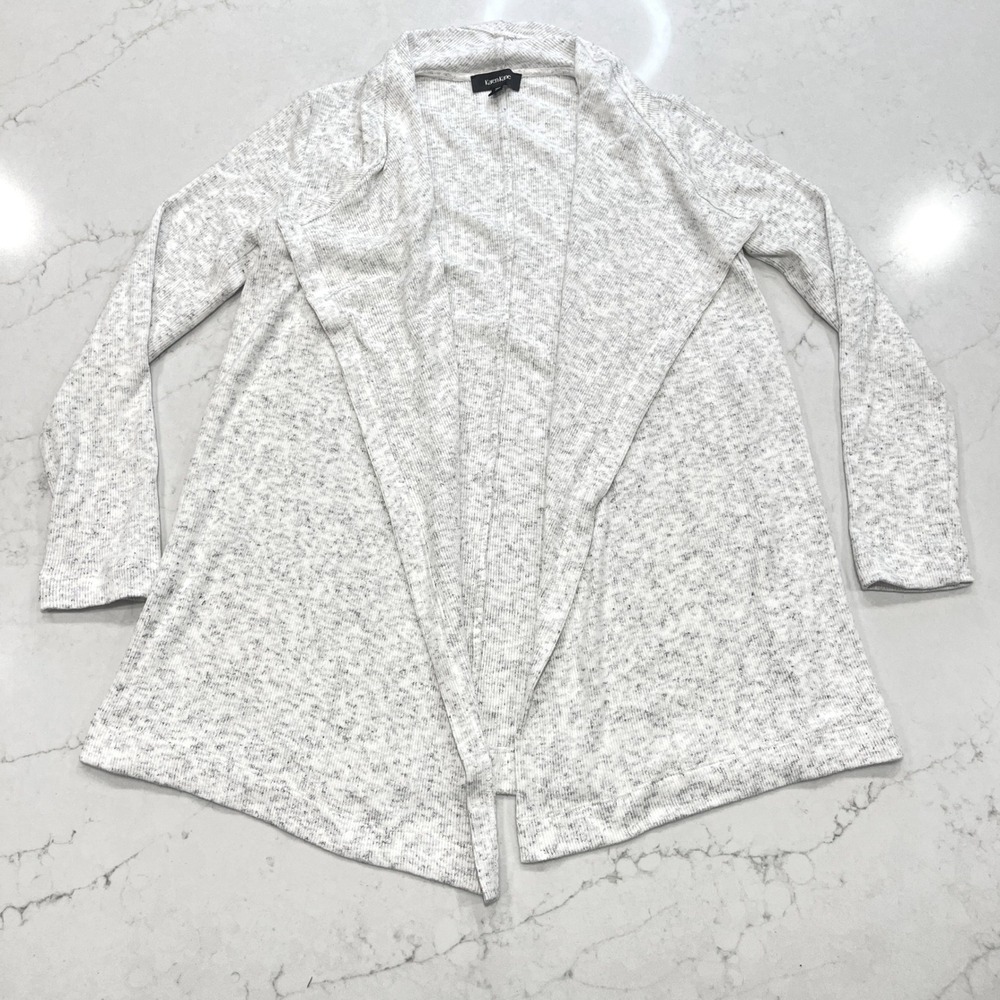 Karen Kane Cardigan Sweater Womens L Heathered Ribbed Draped Open Front
